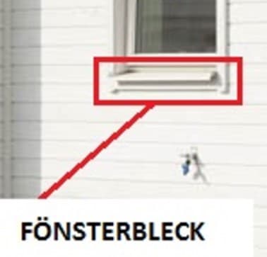 Monteringsdetalj: blecket skruvat i en träregel under fönstret