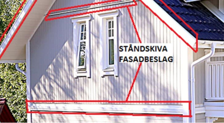 Ståndskivans läge på fasaden markerat på en villa
